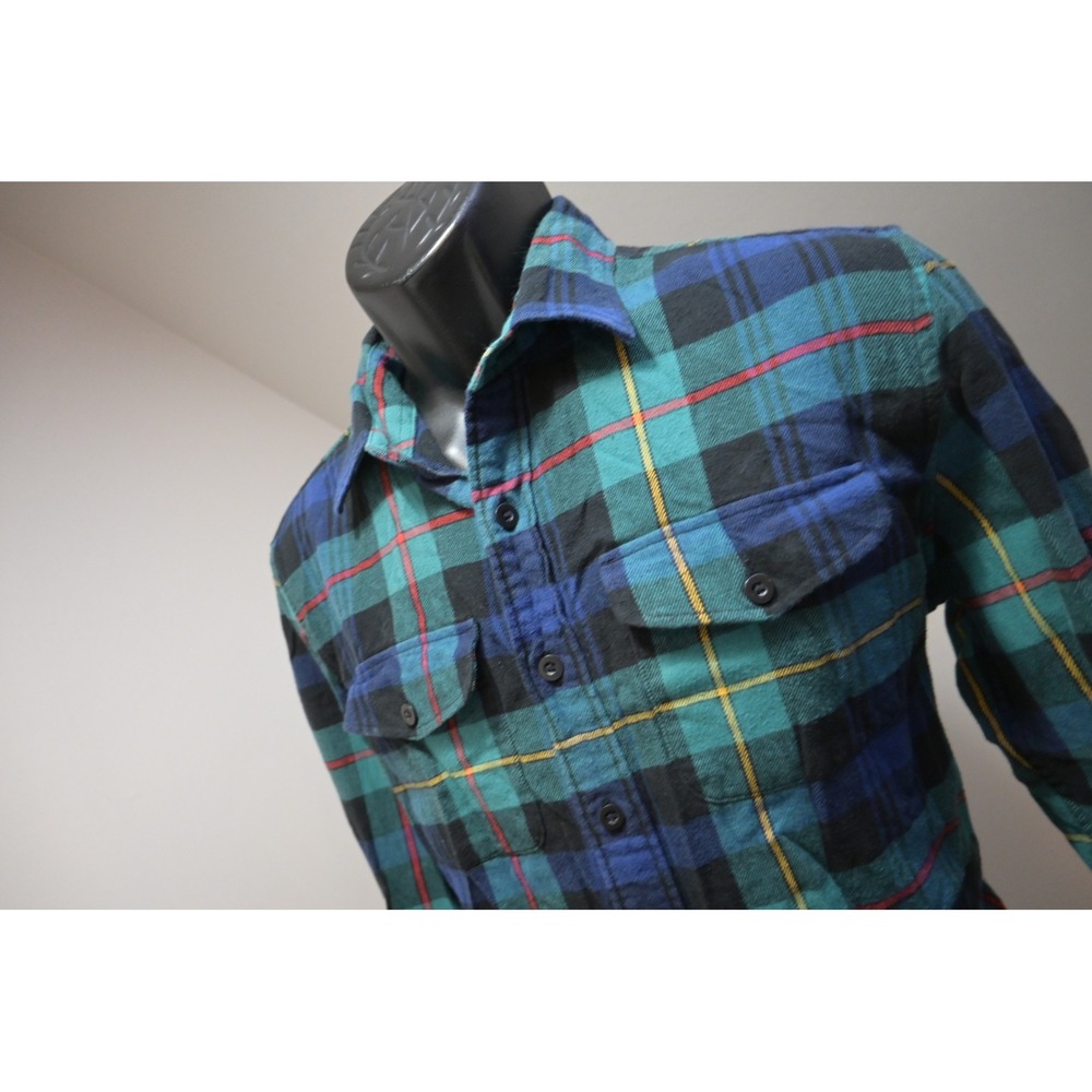 American Eagle‎ Flannel Shirt Mens Medium Teal Blue Plaid Classic Fit Excellent